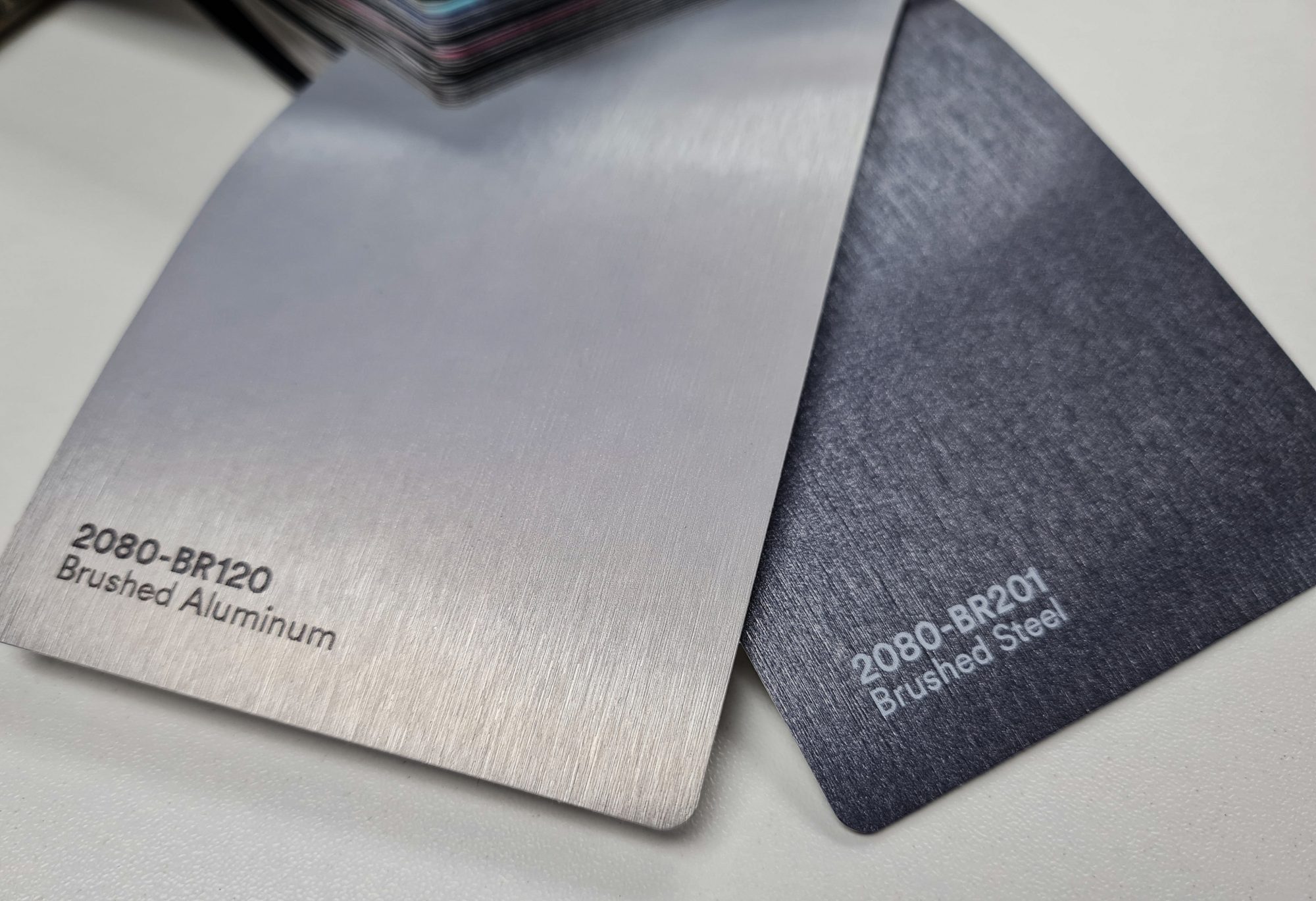 Two Brushed Aluminium Swatches of Colours for Car Wrapping